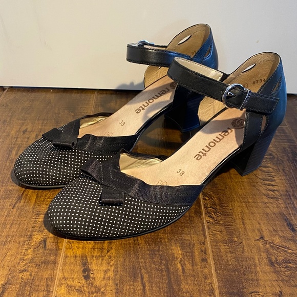 Remonte Black Polka Dot Mary Jane Heels Shoes - Picture 6 of 10